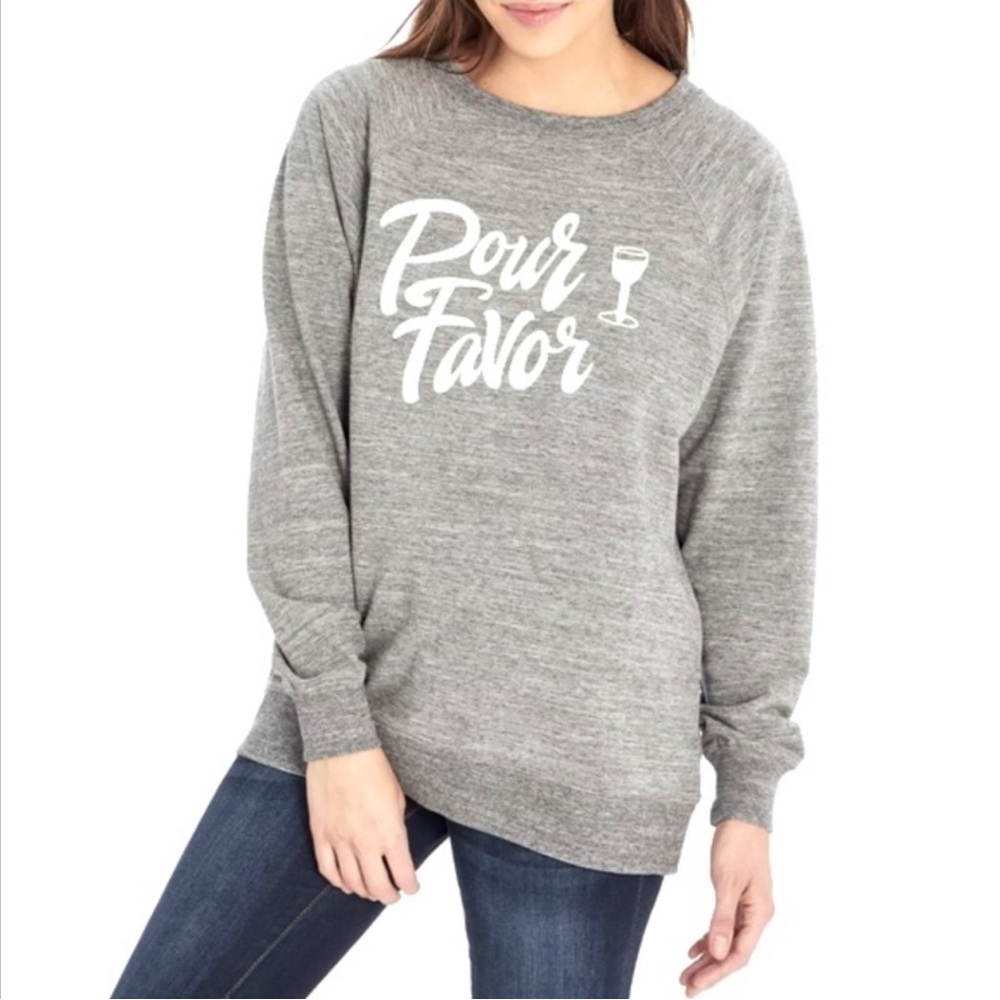 Wildfox “Pour Favor” Wine Oversized Crew Neck Sweatshirt Gray Size S